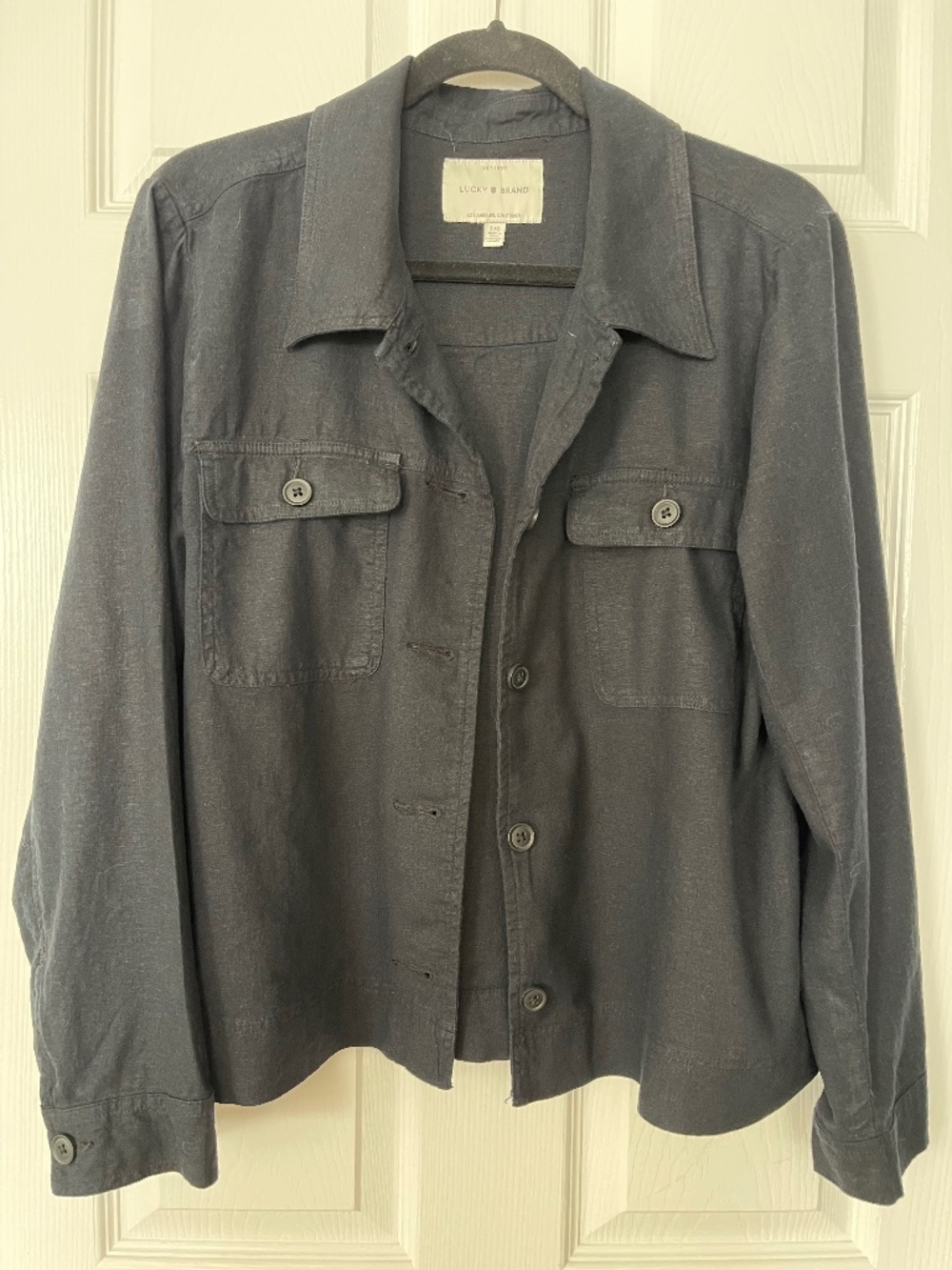 Lucky Brand Black Linen Blend Trucker Style Jacket Women's L
